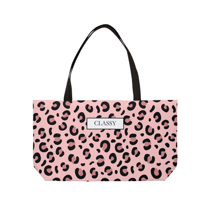 Classy Pink Leopard Weekender Tote Bag — Stylish Animal Print Travel Tote