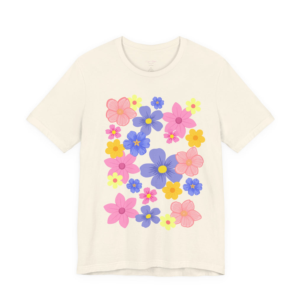 Floral Bouquet Graphic Tee — Pink & Purple Flower Pattern T-Shirt
