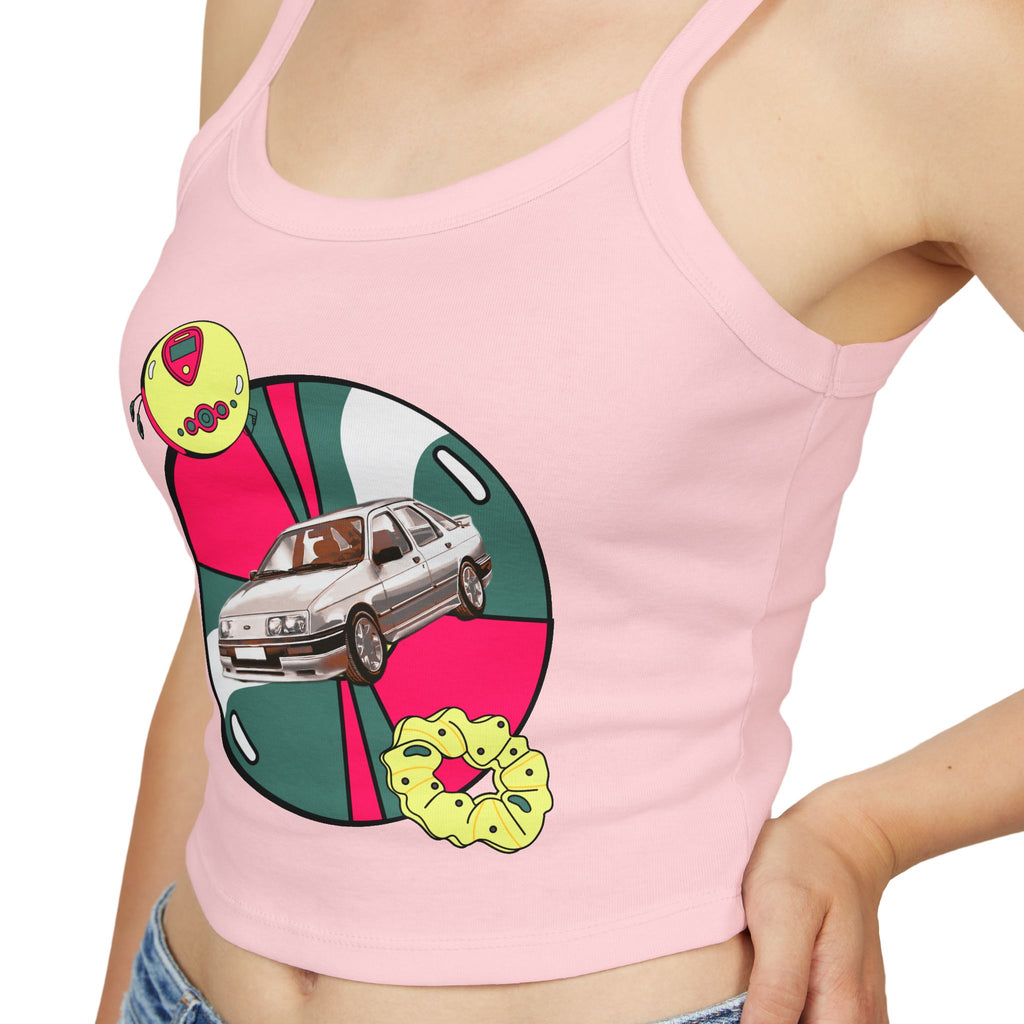 Retro Car Crop Tank Top — Vintage Sedan Graphic Spaghetti Strap Top
