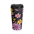 Floral Retro Stainless Steel Travel Mug – Pink & Yellow Daisies on Black