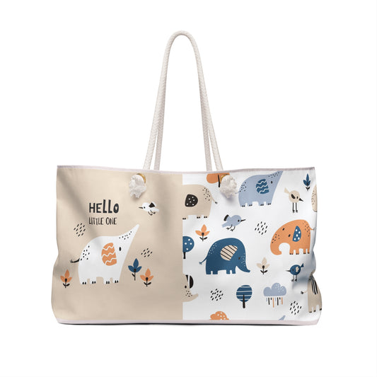 Elephant Print Weekender Bag – "Hello Little One" Baby Travel Tote