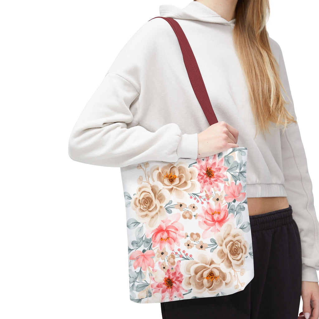 Floral Watercolor Tote Bag — Pink & Beige Garden Roses All-Over Print