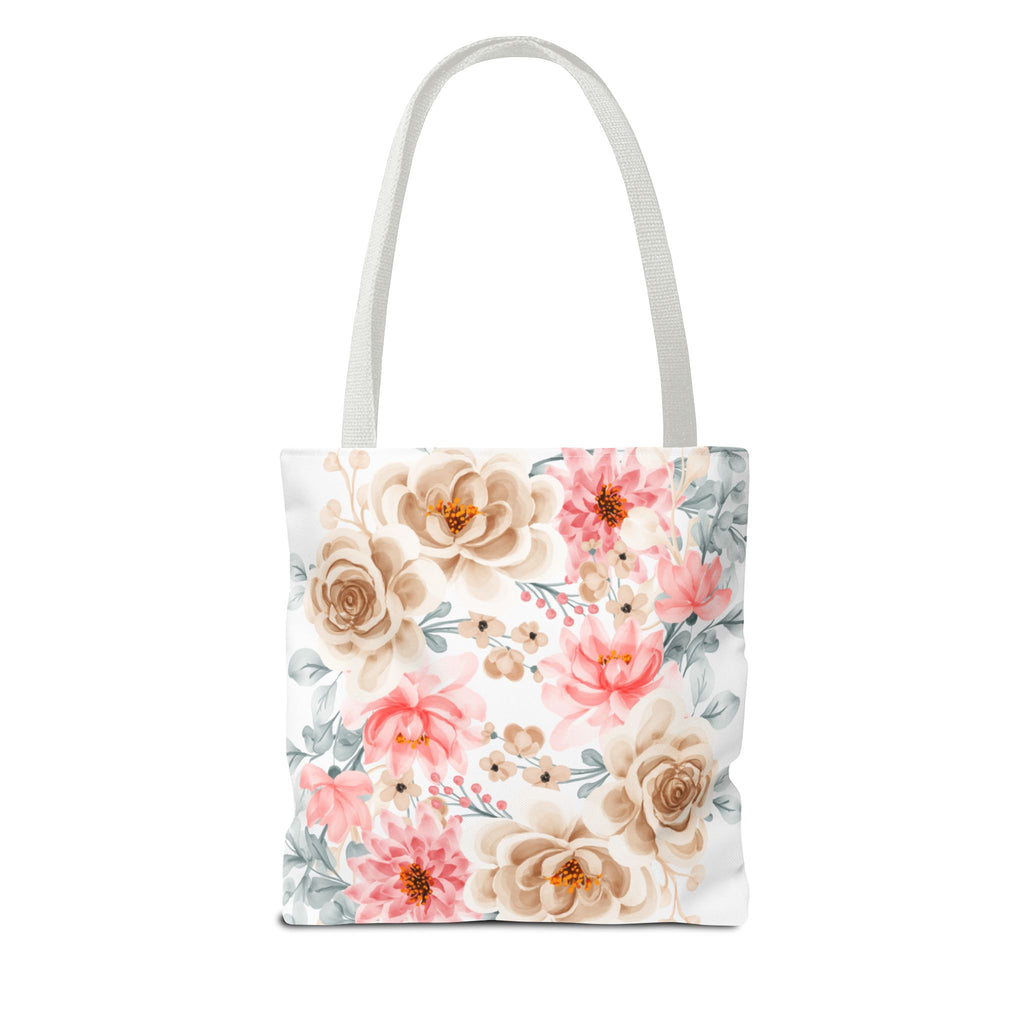 Floral Watercolor Tote Bag — Pink & Beige Garden Roses All-Over Print