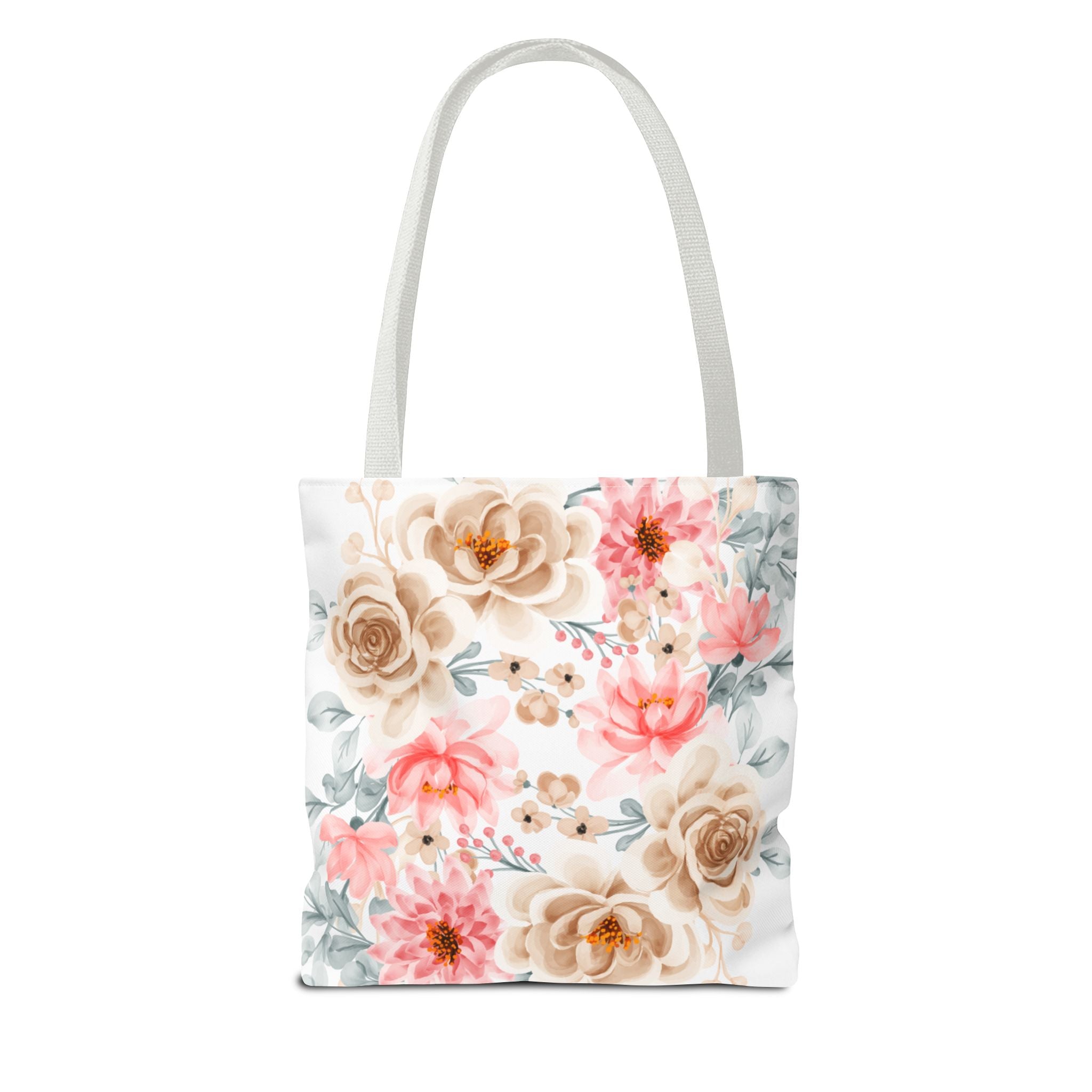 Floral Watercolor Tote Bag — Pink & Beige Garden Roses All-Over Print