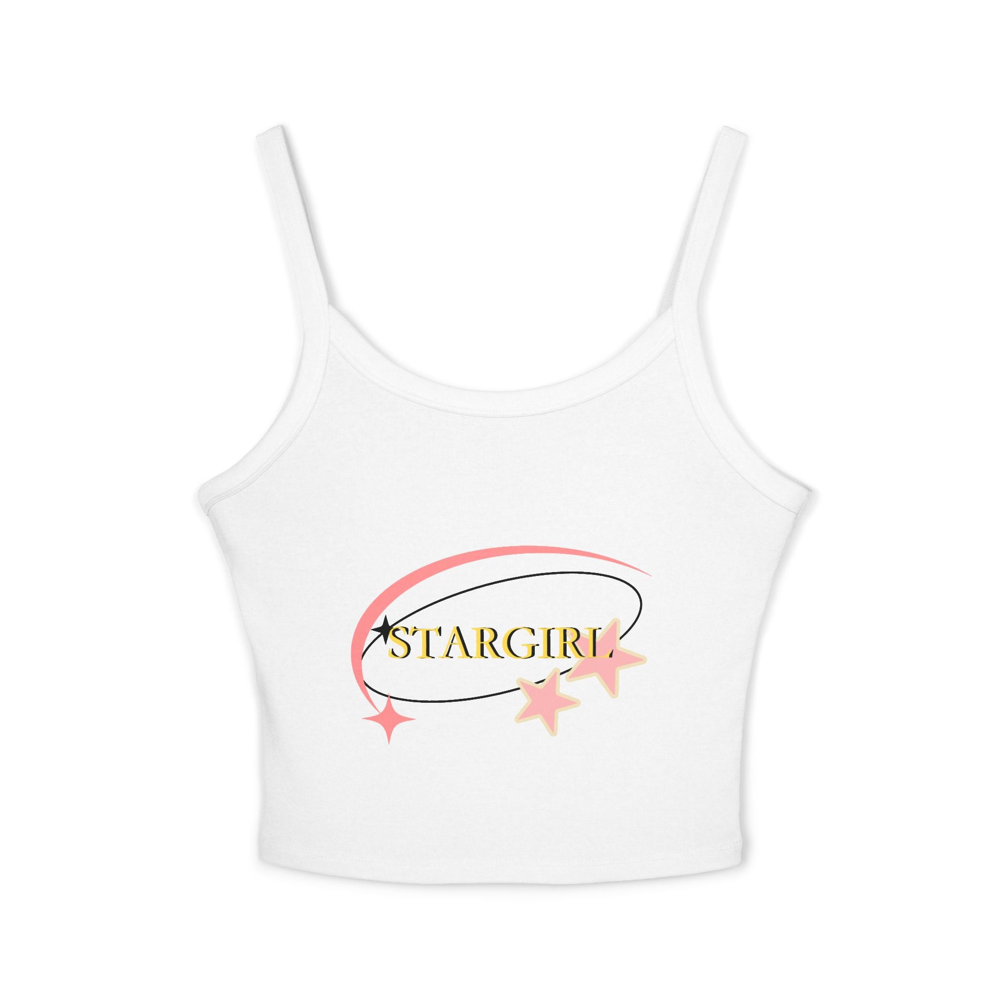 Stargirl Crop Tank Top — Pink Star Swirl Women's Spaghetti Strap
