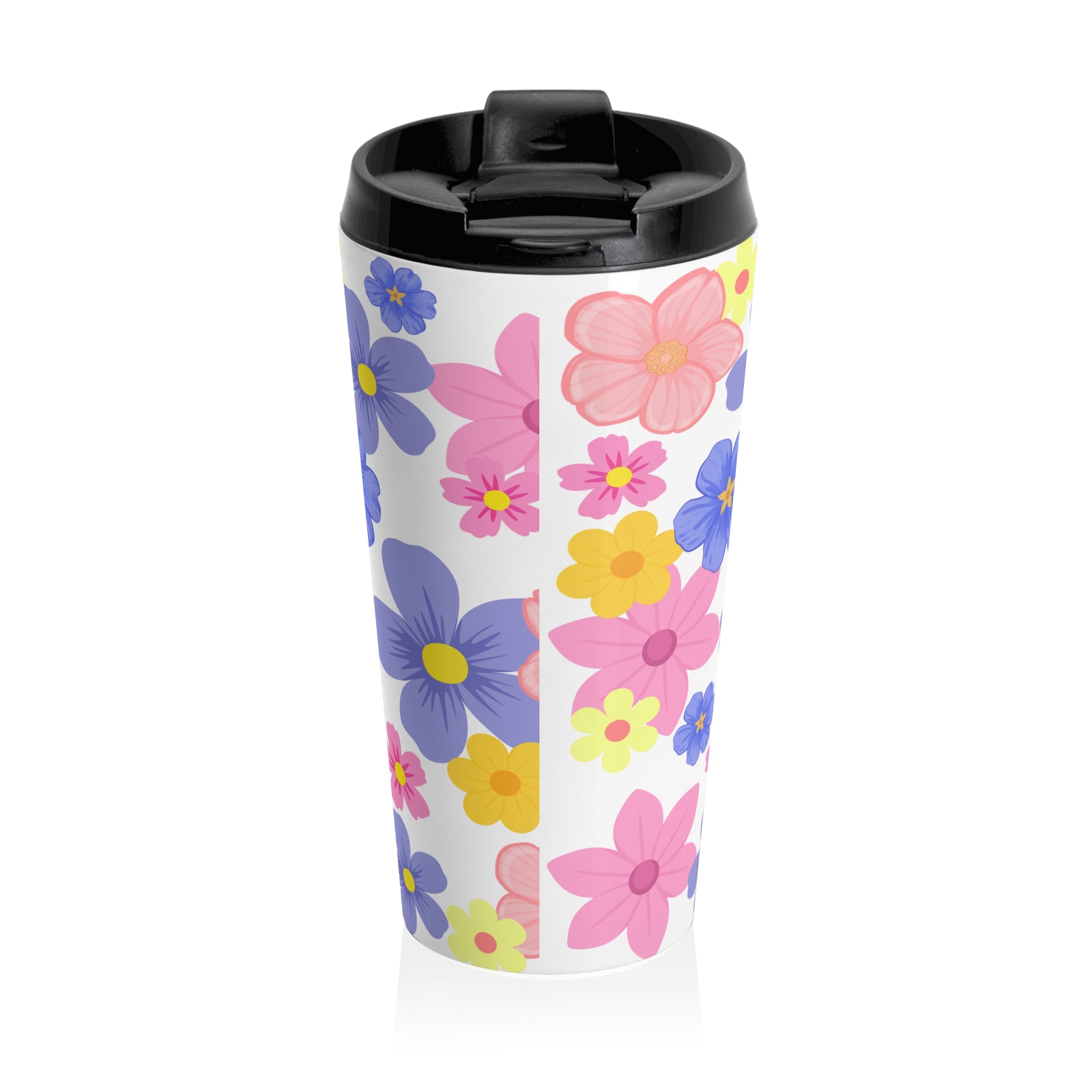 Floral Bliss Stainless Steel Travel Mug – Pink & Yellow Bloom Insulated Tumbler