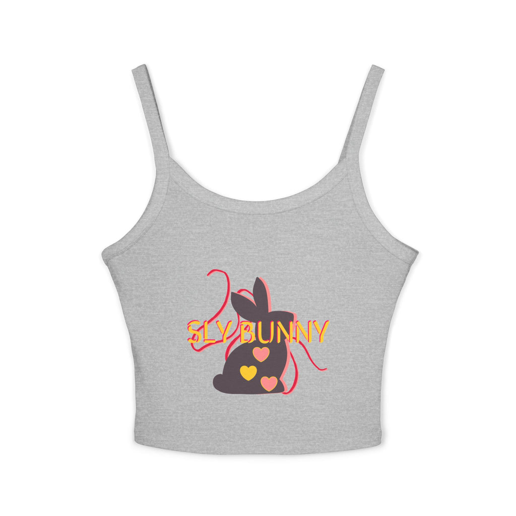 Sly Bunny Crop Tank Top – Cute Heart Bunny Graphic Spaghetti Strap