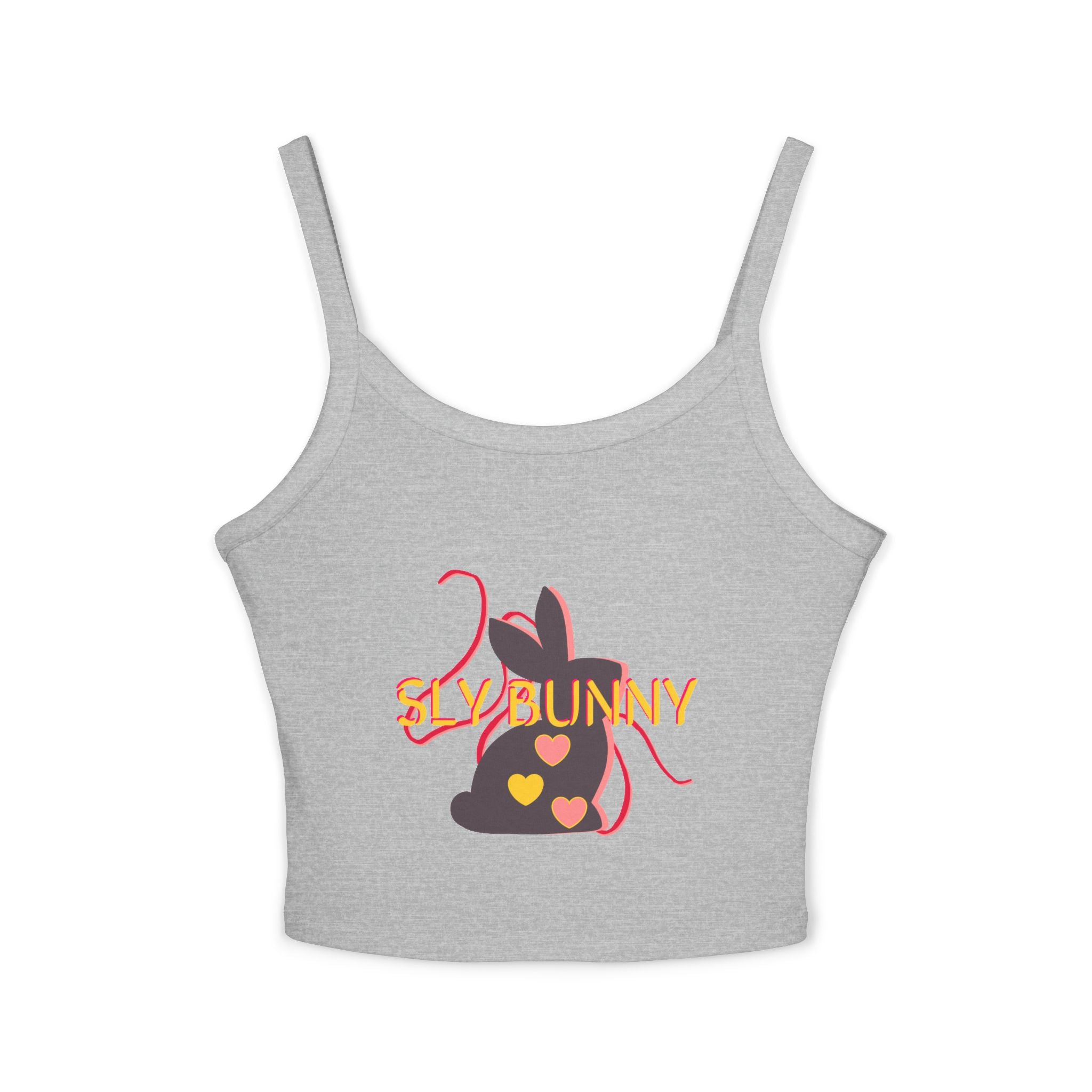 Sly Bunny Crop Tank Top – Cute Heart Bunny Graphic Spaghetti Strap