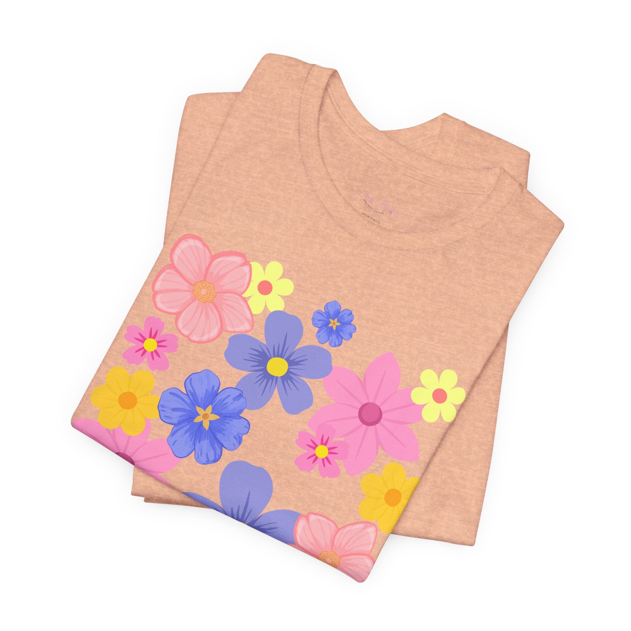 Floral Bouquet Graphic Tee — Pink & Purple Flower Pattern T-Shirt