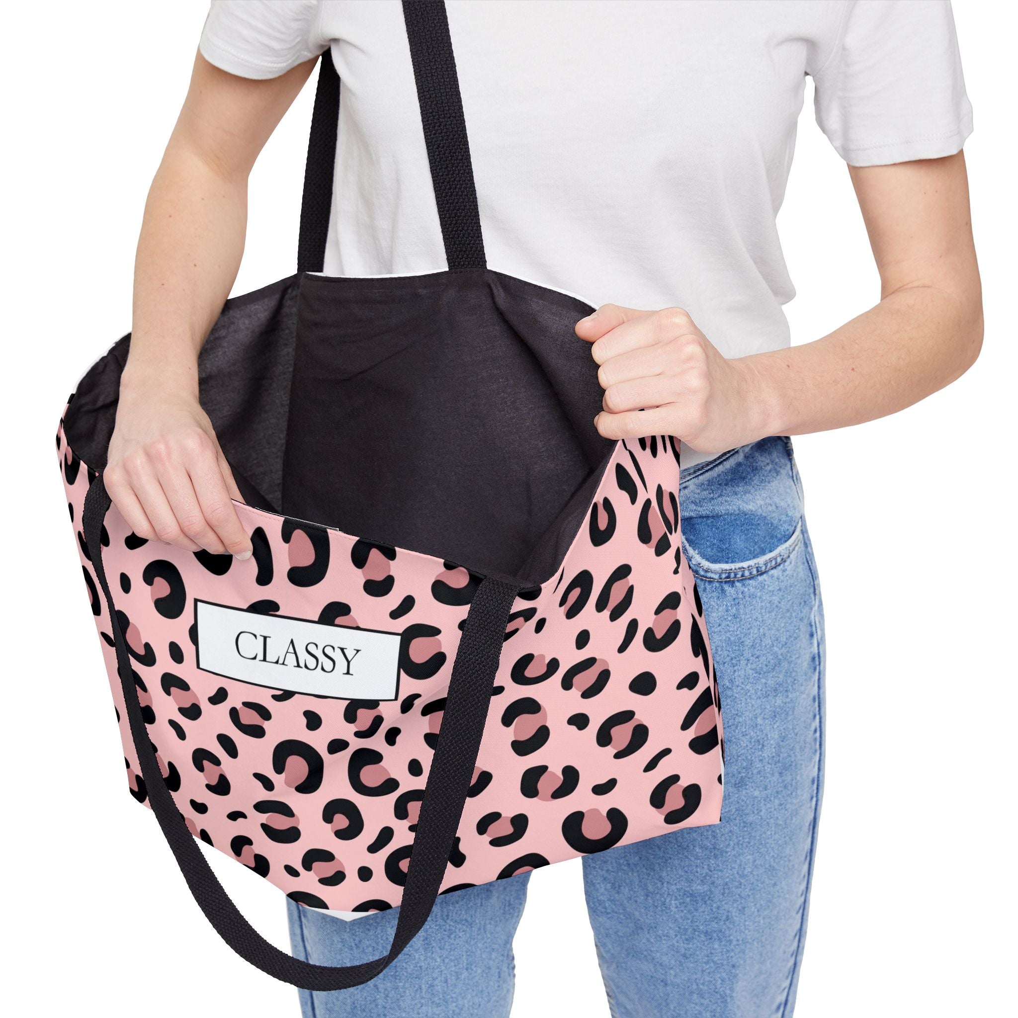 Classy Pink Leopard Weekender Tote Bag — Stylish Animal Print Travel Tote
