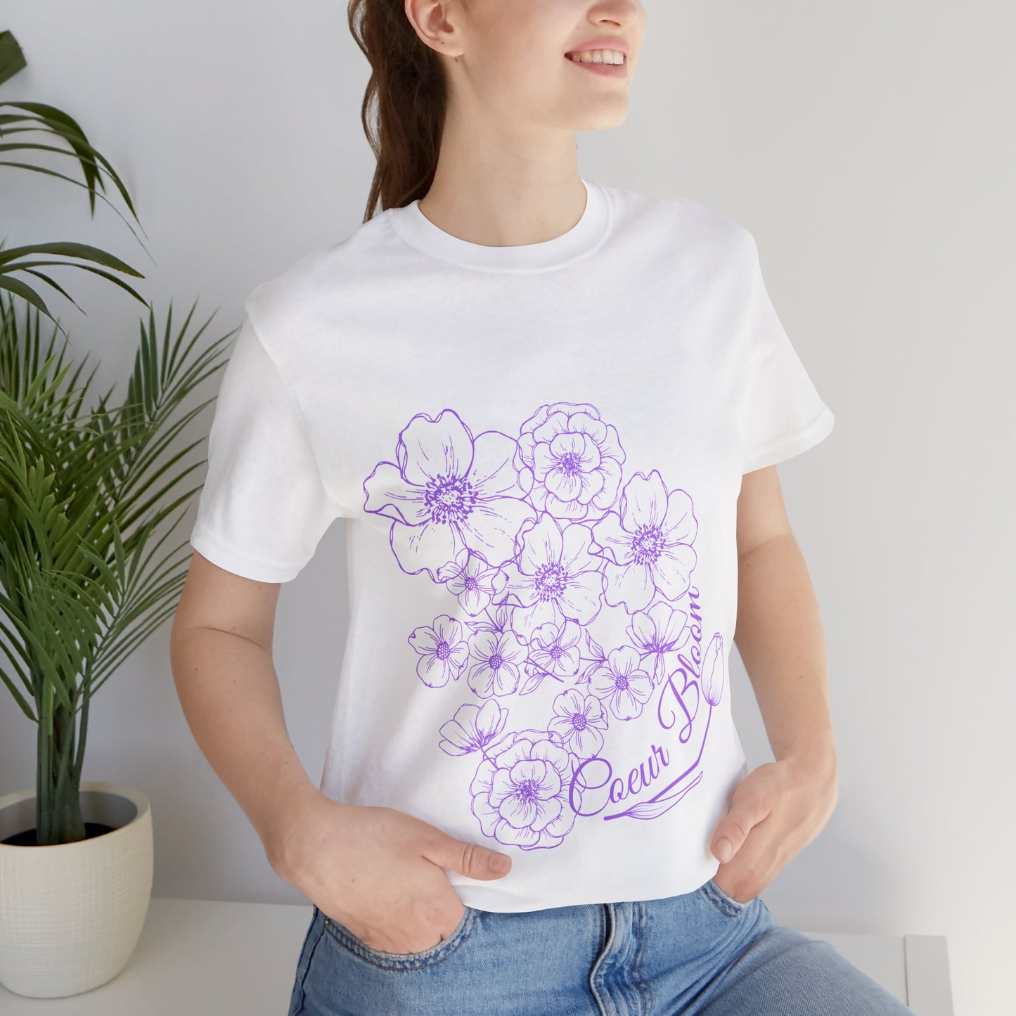 Floral "Coeur Bloom" Tee — Lavender Line Art Flower T-Shirt