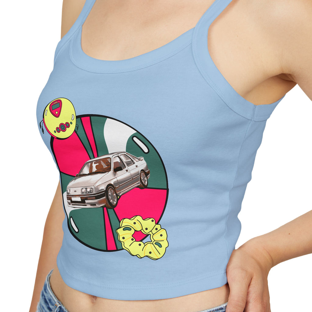 Retro Car Crop Tank Top — Vintage Sedan Graphic Spaghetti Strap Top