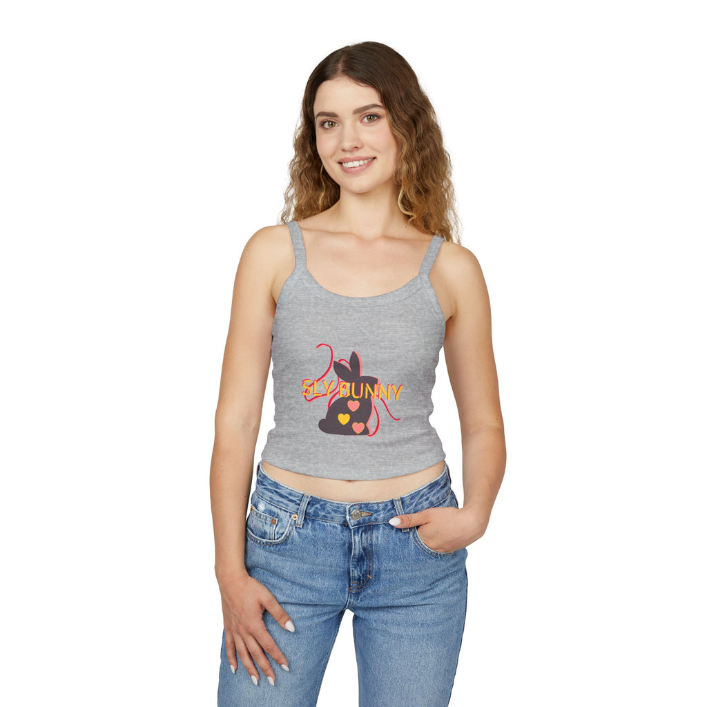 Sly Bunny Crop Tank Top – Cute Heart Bunny Graphic Spaghetti Strap