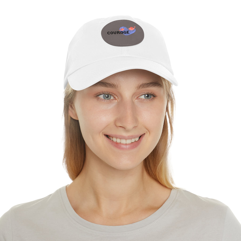 Courage Leather Patch Dad Hat — Inspirational Embroidered Whale Design