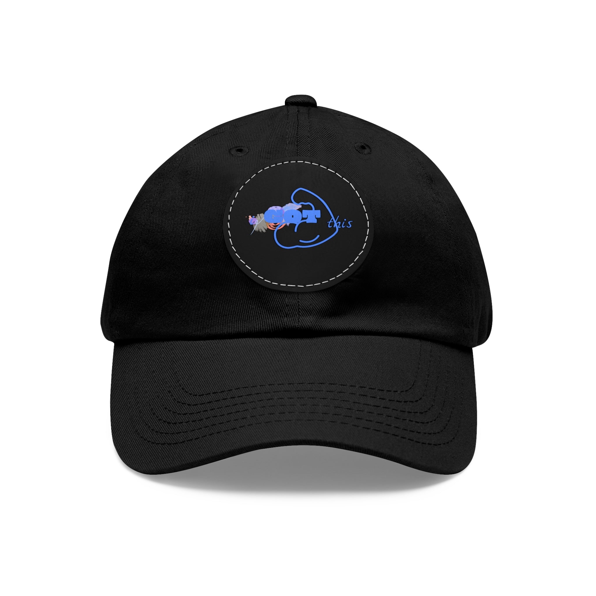 White Dad Hat with Round Leather Patch - Blue Abstract Fish Design