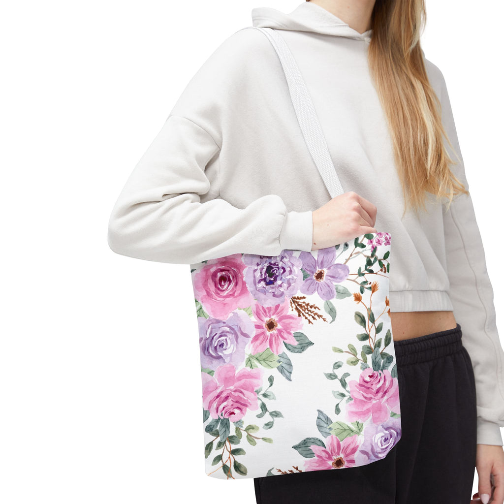 Floral Watercolor Tote Bag — Pink & Lavender Roses All-Over Print