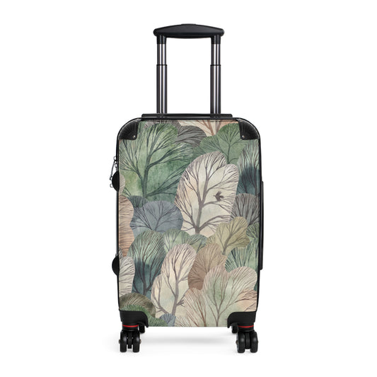 Botanical Leaves Suitcase — Green Vintage Leaf Print Luggage