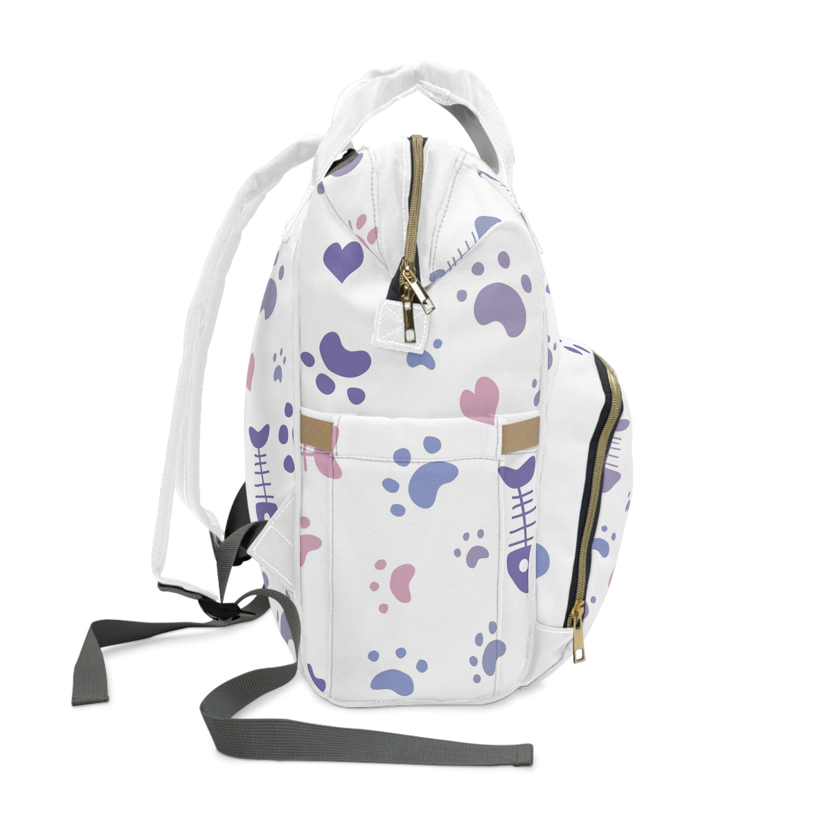 Diaper Backpack – Cute Paw & Fishbone Print Multifunctional Nappy Bag for New Parents