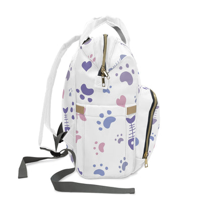 Diaper Backpack – Cute Paw & Fishbone Print Multifunctional Nappy Bag for New Parents