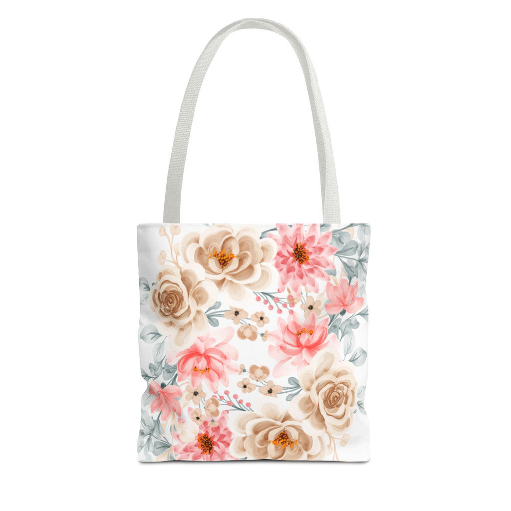 Floral Watercolor Tote Bag — Pink & Beige Garden Roses All-Over Print