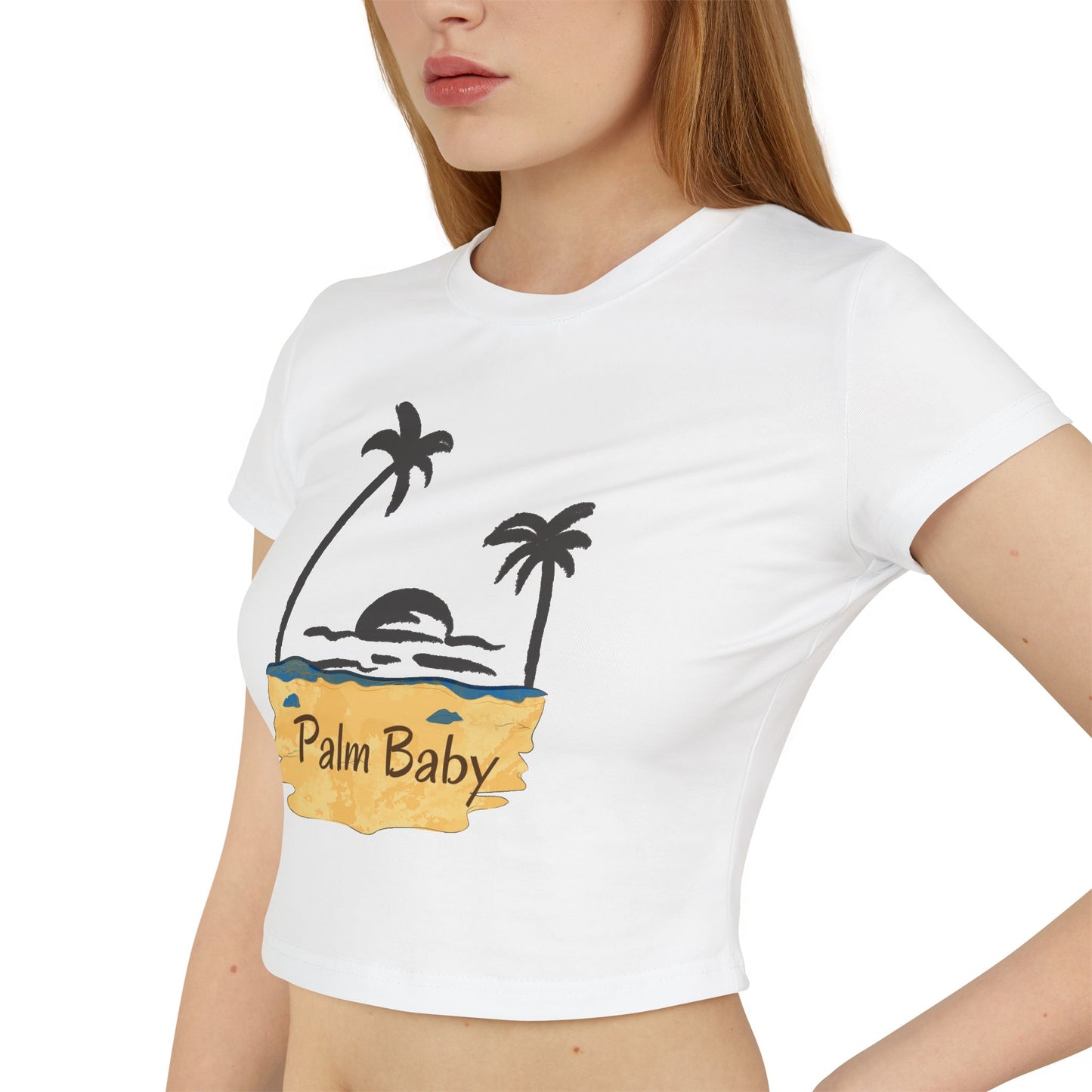 Palm Baby Women's Baby Tee — Tropical Palm Tree Sunset Crop Top