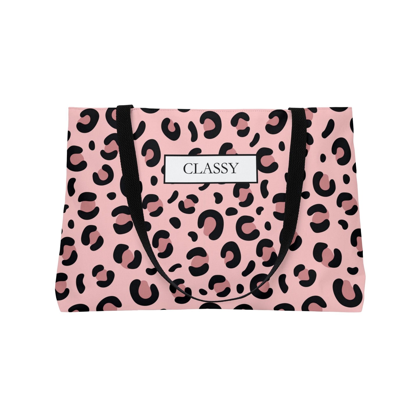 Classy Pink Leopard Weekender Tote Bag — Stylish Animal Print Travel Tote