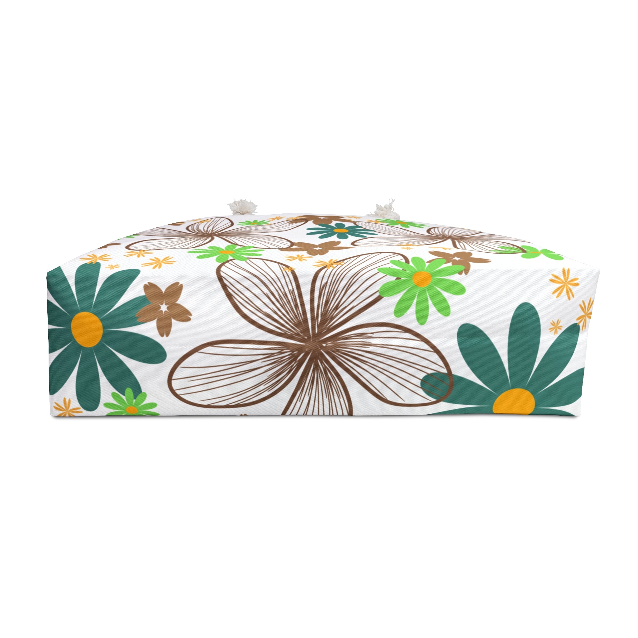 Floral Beach Weekender Bag — Brown & Green Retro Flower Travel Tote