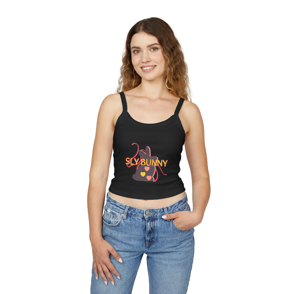 Sly Bunny Crop Tank Top – Cute Heart Bunny Graphic Spaghetti Strap