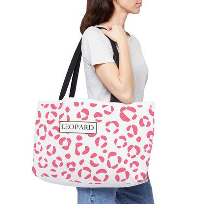 Pink Leopard Print Weekender Tote Bag — "LEOPARD" Pattern Travel Beach Bag