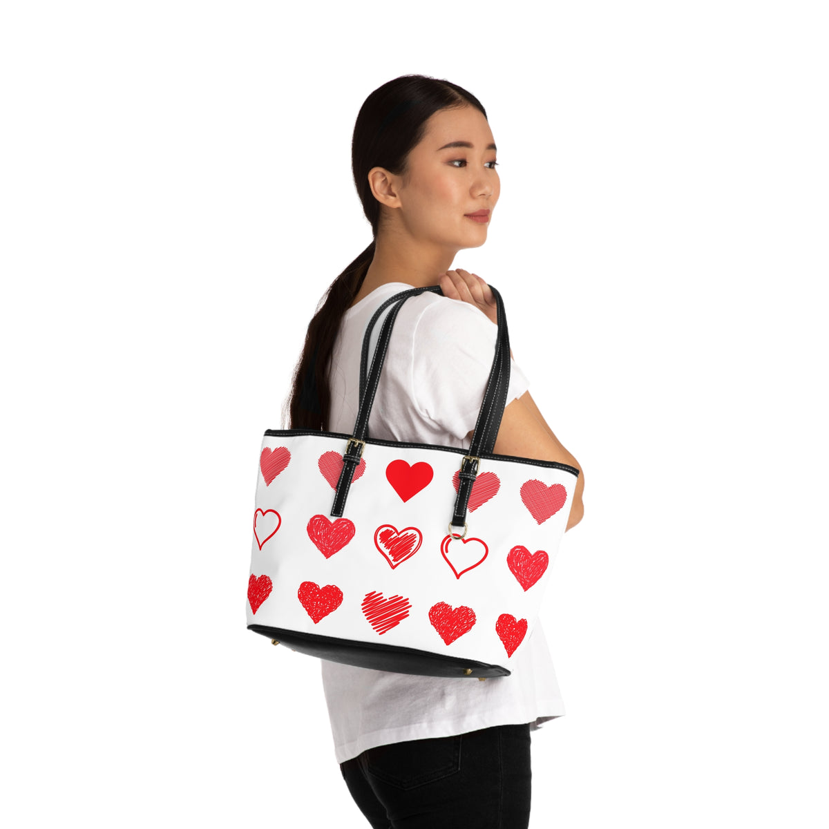 Heart Pattern Tote Bag — Valentine’s Day PU Leather Shoulder Bag