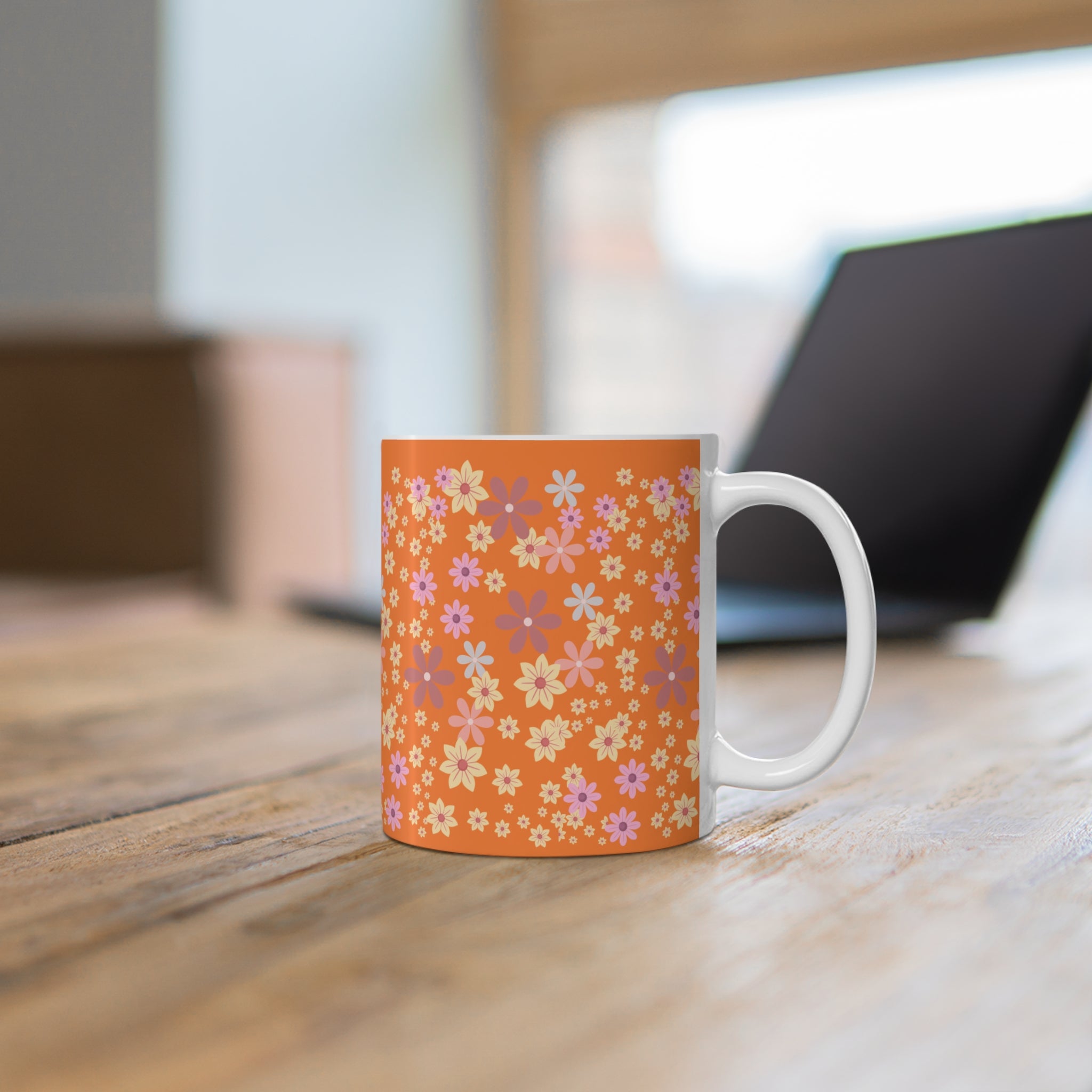 Orange Retro Floral Coffee Mug — 11oz & 15oz Ceramic