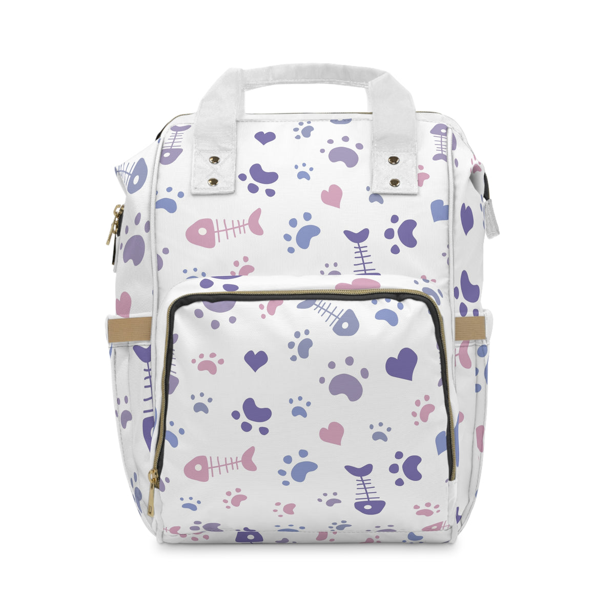 Diaper Backpack – Cute Paw & Fishbone Print Multifunctional Nappy Bag for New Parents