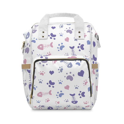 Diaper Backpack – Cute Paw & Fishbone Print Multifunctional Nappy Bag for New Parents