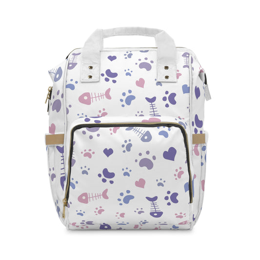 Diaper Backpack – Cute Paw & Fishbone Print Multifunctional Nappy Bag for New Parents