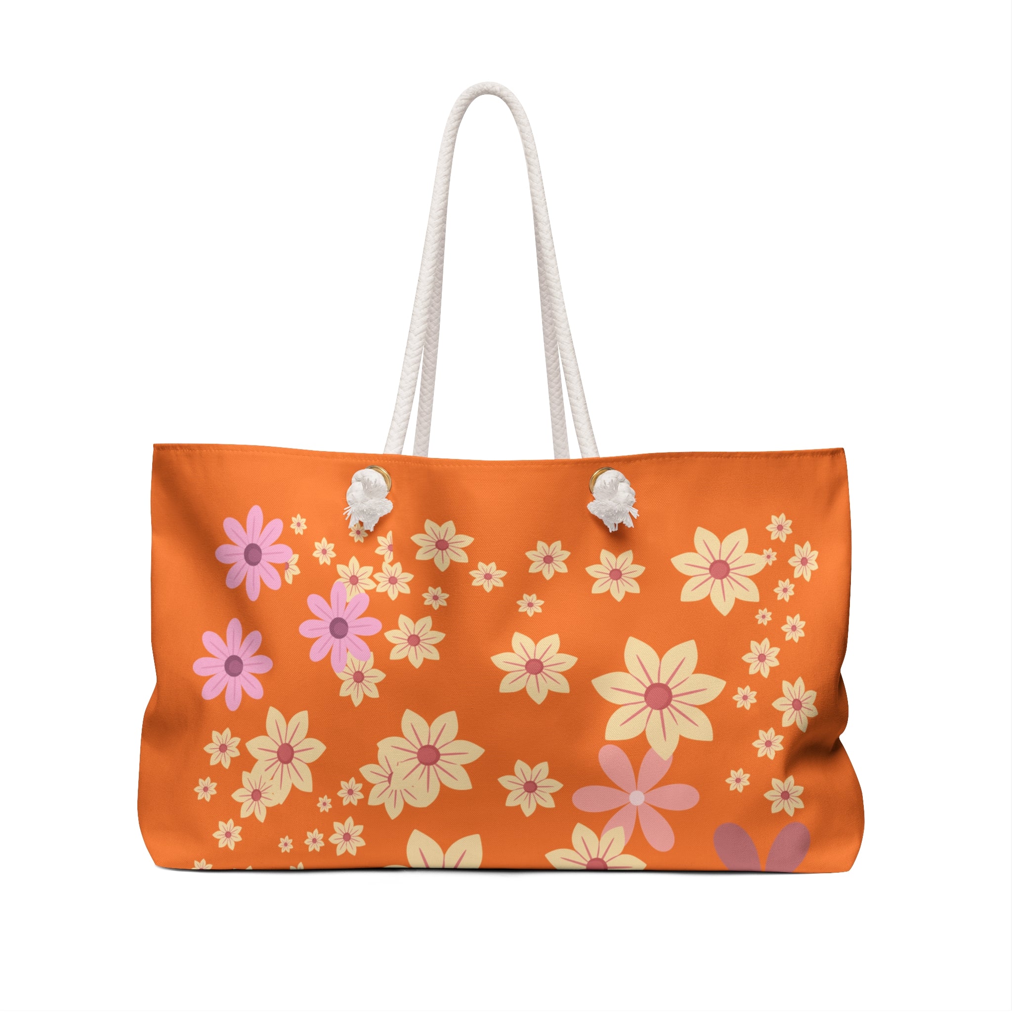 Retro Floral Weekender Bag — Orange Daisy Travel Tote