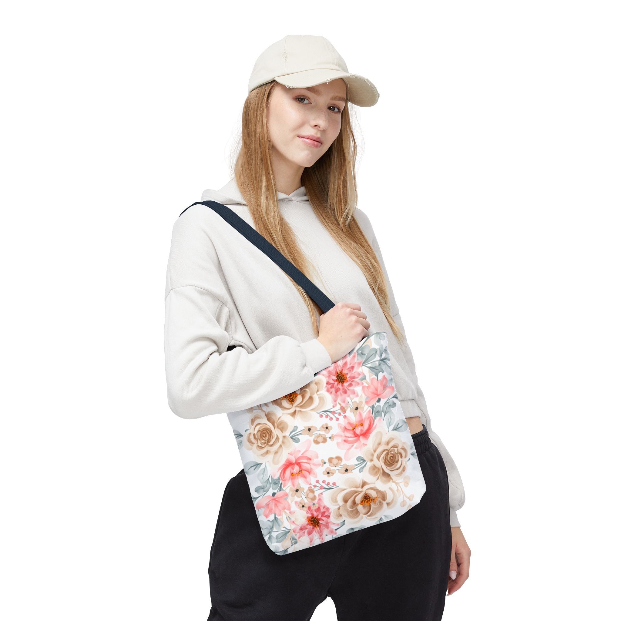 Floral Watercolor Tote Bag — Pink & Beige Garden Roses All-Over Print