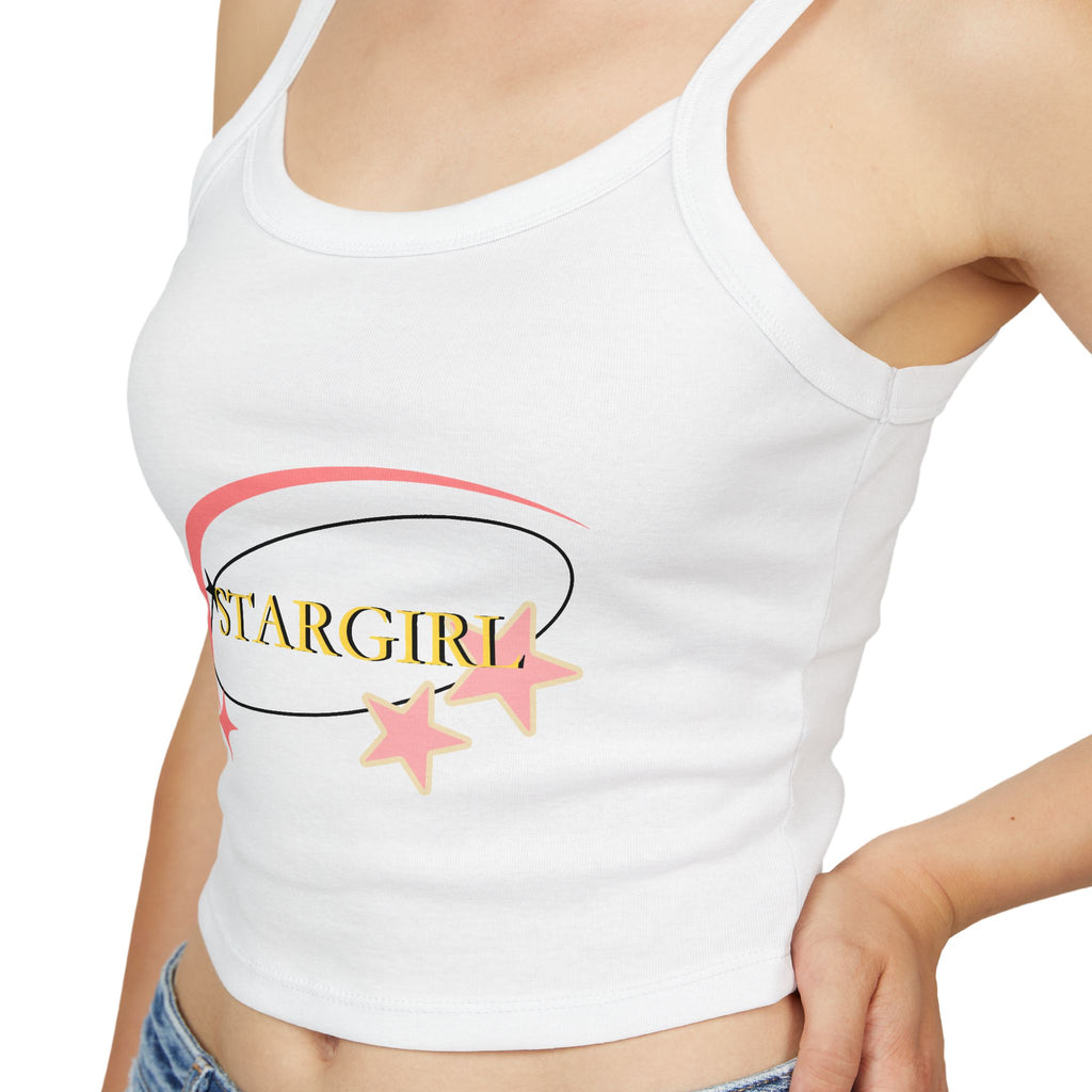 Stargirl Crop Tank Top — Pink Star Swirl Women's Spaghetti Strap
