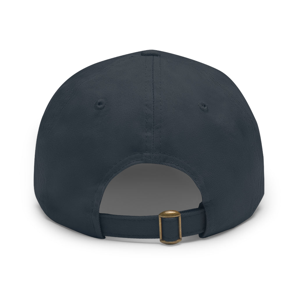 White Dad Hat with Round Leather Patch - Blue Abstract Fish Design