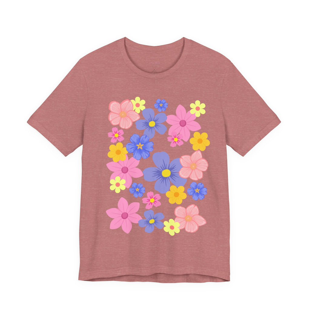 Floral Bouquet Graphic Tee — Pink & Purple Flower Pattern T-Shirt