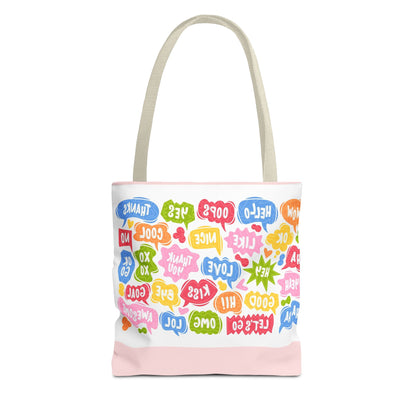 Speech Bubble Pattern Tote Bag — Colorful Cute Chat Word Art Tote