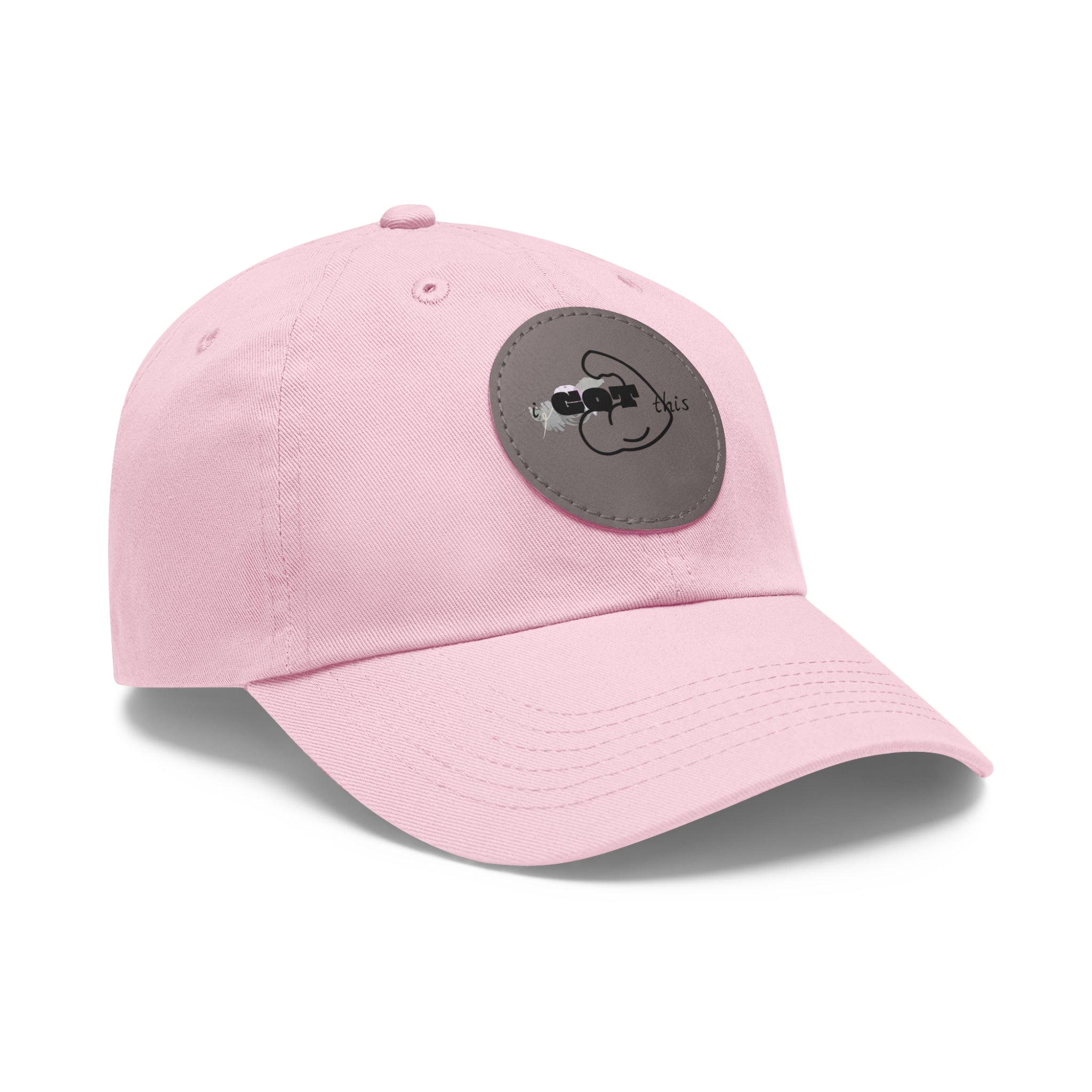 White Dad Hat with Round Leather Patch - Blue Abstract Fish Design