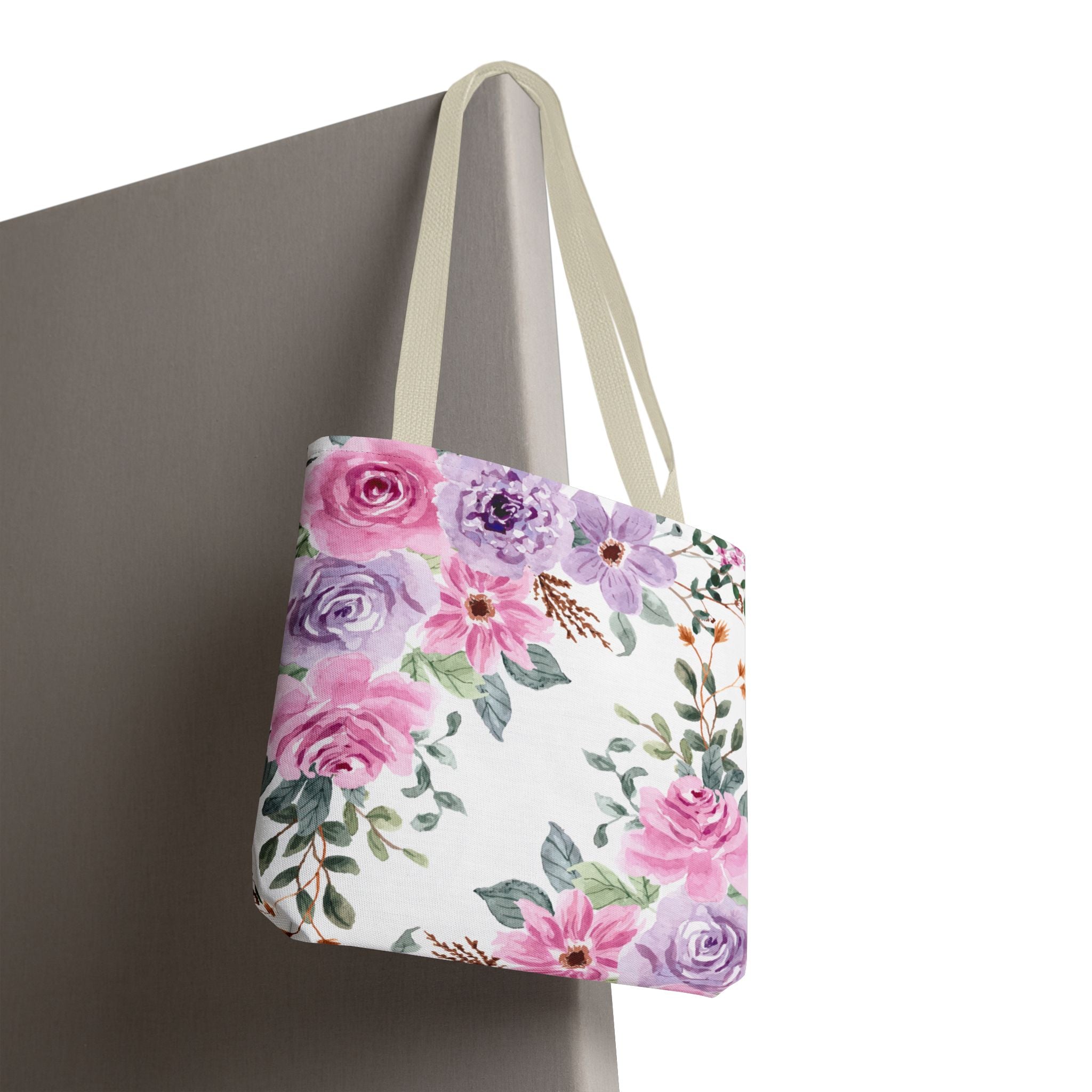 Floral Watercolor Tote Bag — Pink & Lavender Roses All-Over Print