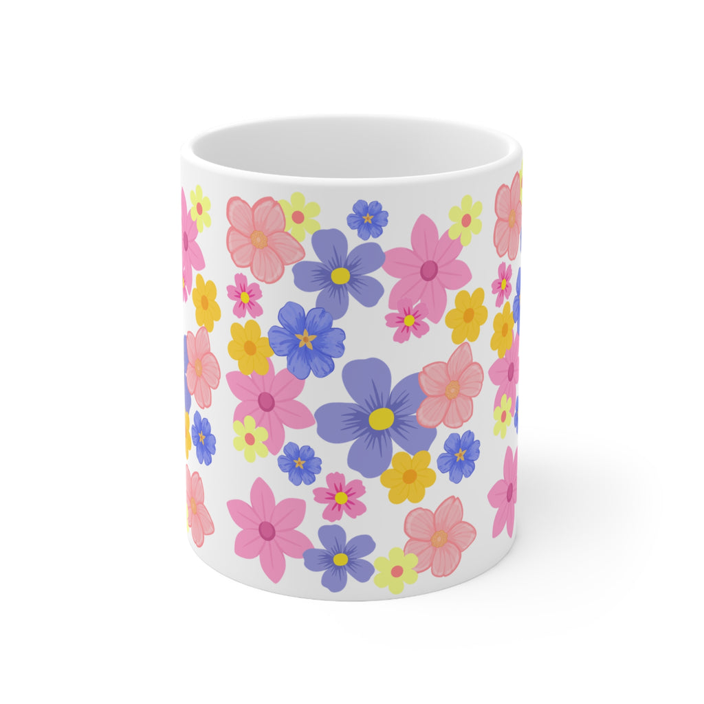 Floral Pattern Ceramic Mug — Colorful Spring Flowers Coffee Cup (11oz & 15oz)