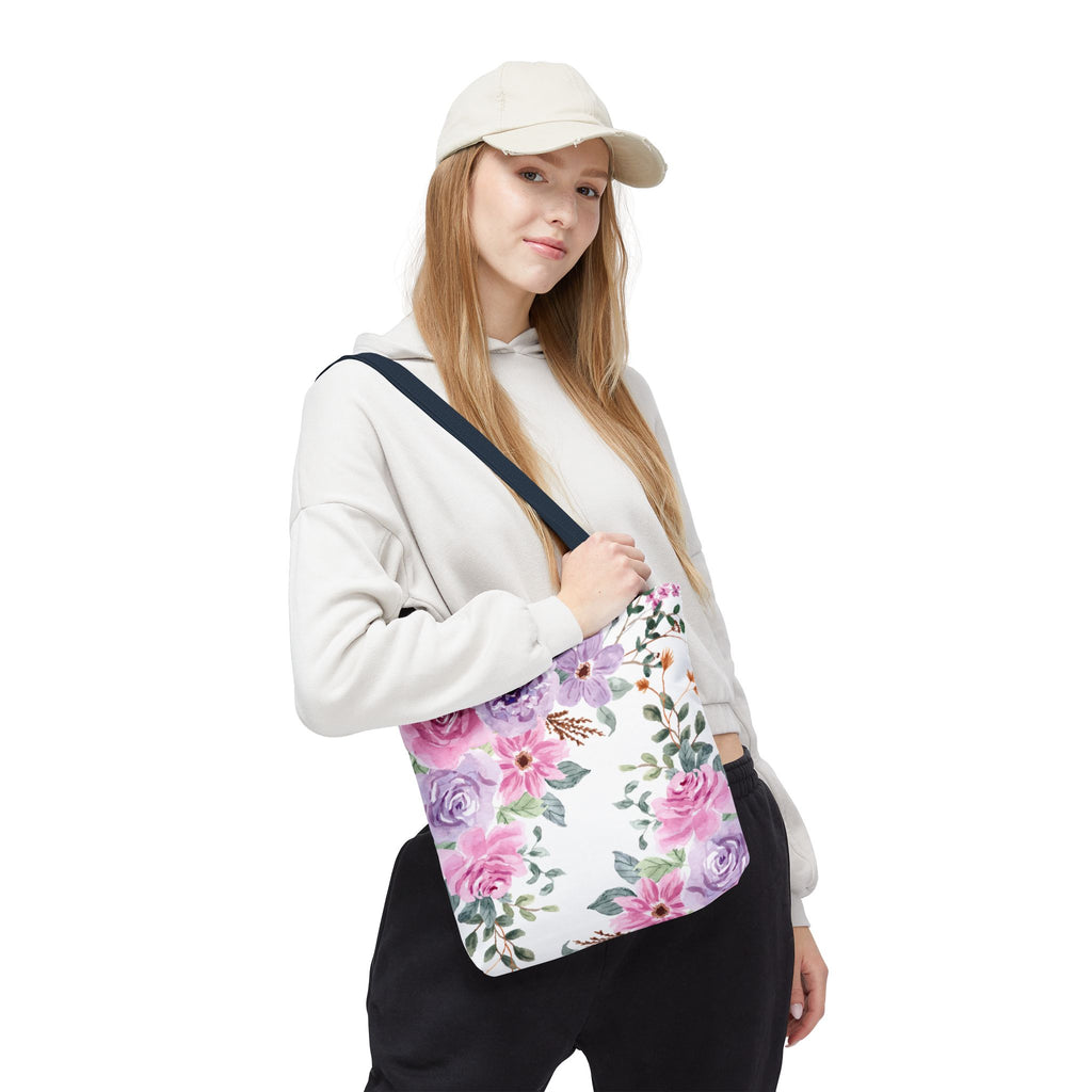 Floral Watercolor Tote Bag — Pink & Lavender Roses All-Over Print