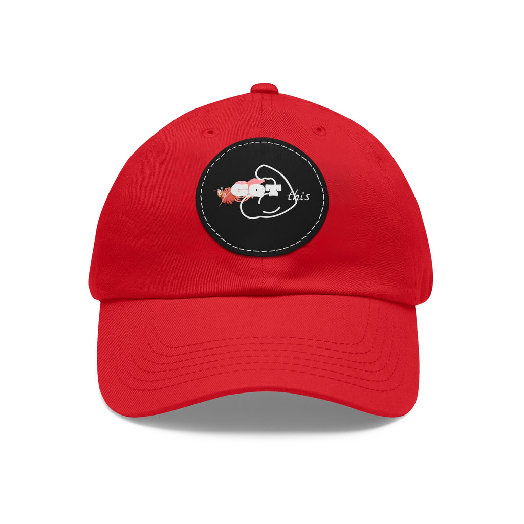 White Dad Hat with Round Leather Patch - Blue Abstract Fish Design