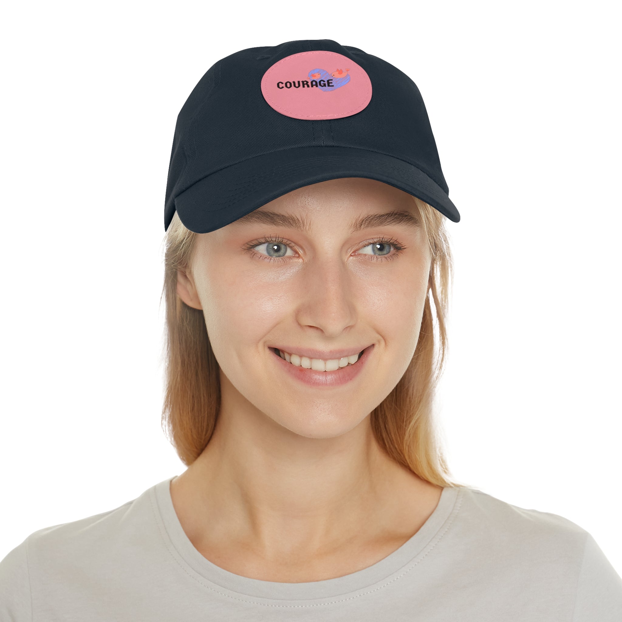 Courage Leather Patch Dad Hat — Inspirational Embroidered Whale Design