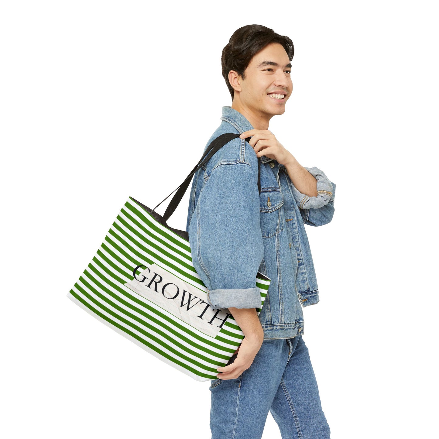 Growth Striped Weekender Tote Bag — Green Stripes Motivational Beach & Travel Bag