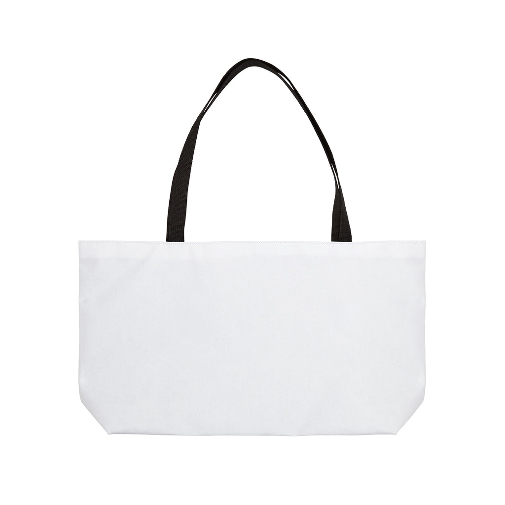 Weekender Tote Bag — Blue Striped Beach Tote with Sunrise Emblem
