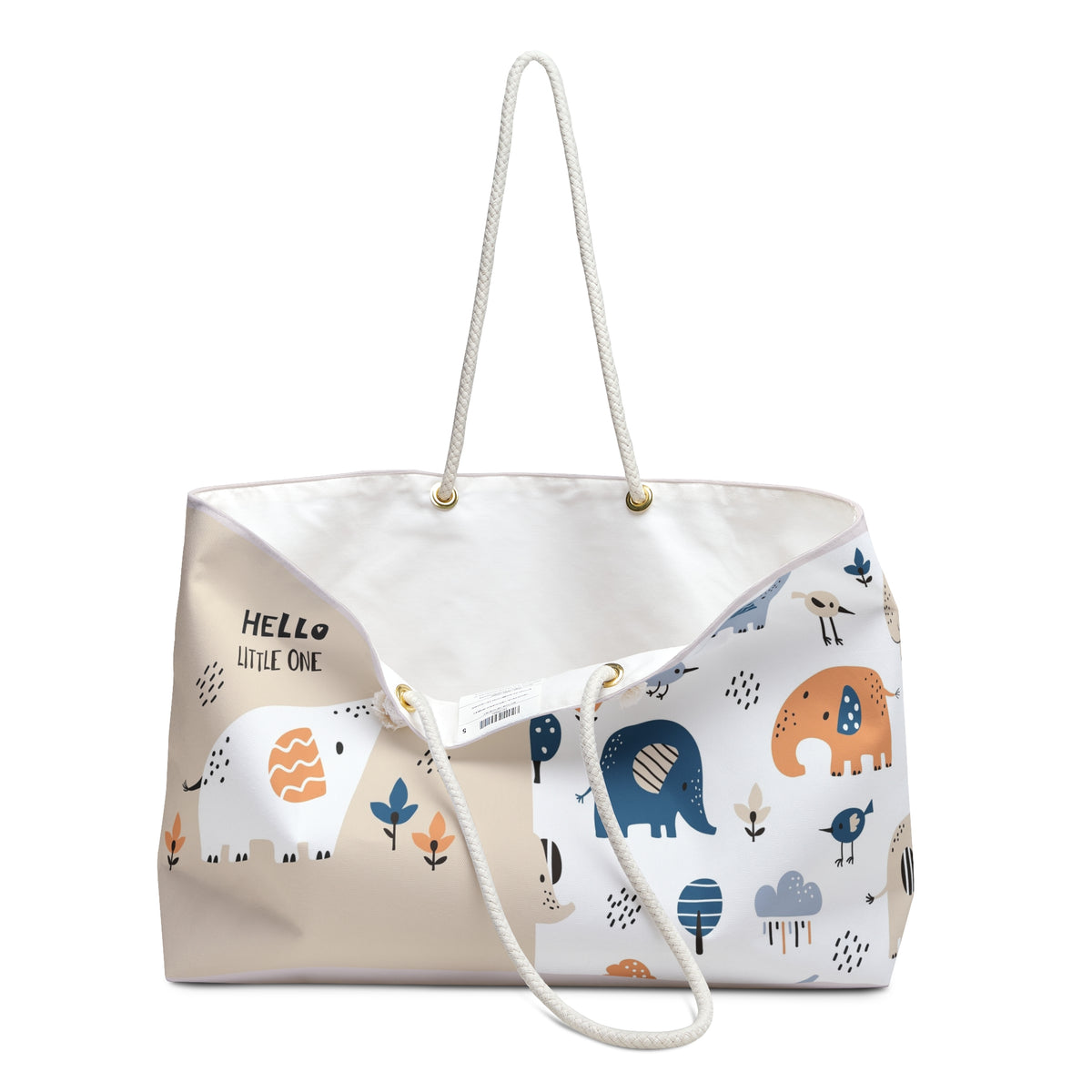 Elephant Print Weekender Bag – "Hello Little One" Baby Travel Tote