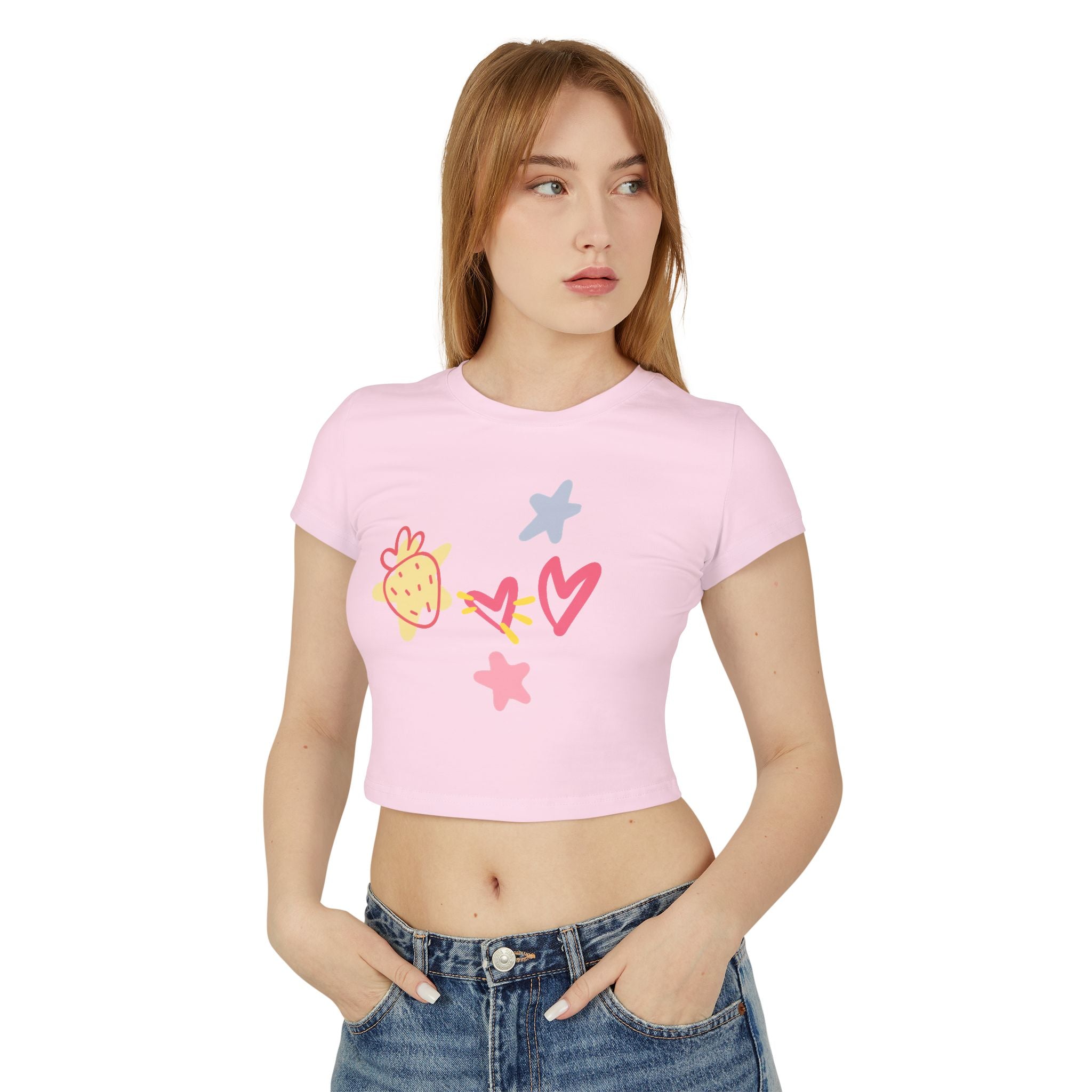 Cute Doodle Hearts & Pineapple Crop Tee — Women's Baby Tee